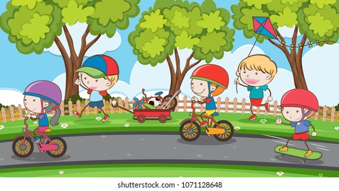 Kids Playing on Street side illustration