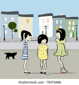 Kids playing on the street - vector illustration