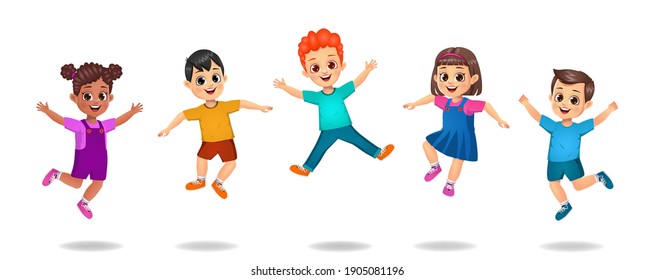 kids playing outside. kids jumping. group of children