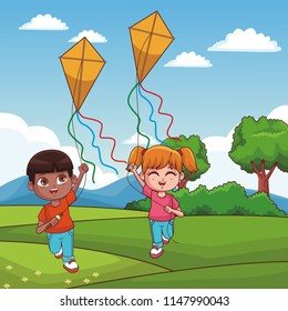 Kids playing at park cartoons
