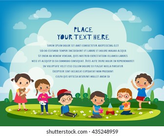 kids playing in the park vector cartoon illustration