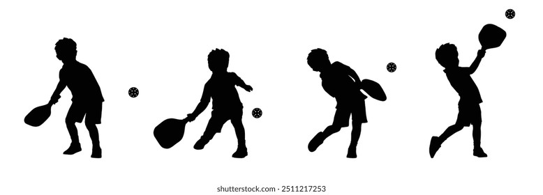 kids playing pickleball silhouette, kids pickleball player silhouette