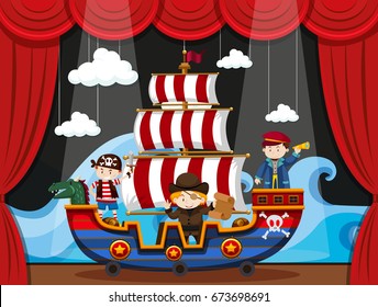Kids playing pirate on stage illustration