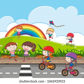 Kids are Playing at Playground illustration