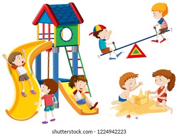 Kids playing at playground illustration