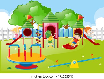 Kids playing in the playground illustration