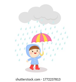 Kids playing in the rain holding umbrella