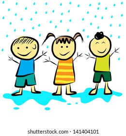 Kids playing in the rain. vector format