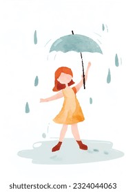 Kids playing in the rain watercolour illustration vector 