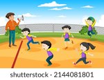 Kids playing red light green light game illustration