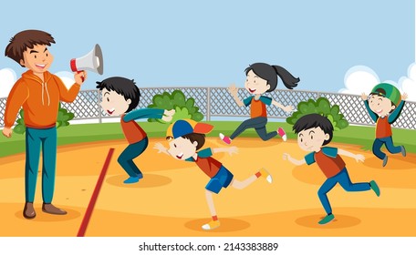 Kids playing red light green light game illustration