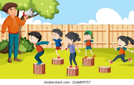 Kids playing red light green light game illustration