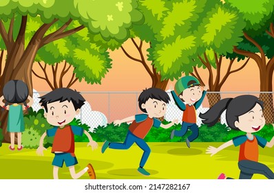 Kids playing red light green light game illustration