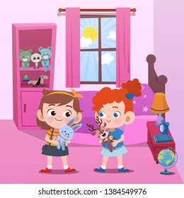 kids playing in the room vector illustration