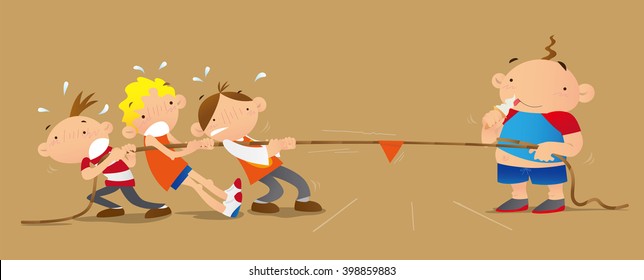kids playing rope pulling game