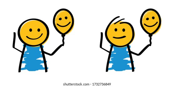 Kids playing running, jumping Happy smile stickman emoji icons Funny comic walk stick figures man, woman Vector communication emotions sign drawing talking cartoon person  Jump, run, walking and play