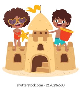 Kids Playing With Sand Castle