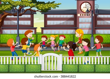 Kids playing at the school ground illustration