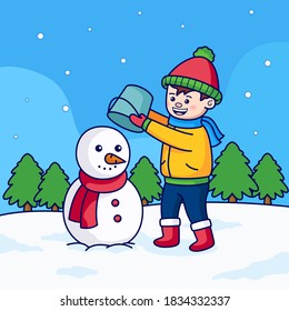 Kids playing with snowman illustration