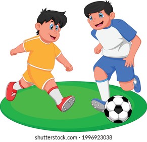 kids playing soccer on white background