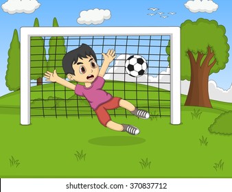 Kids Playing Soccer In The Park Cartoon Vector Illustration