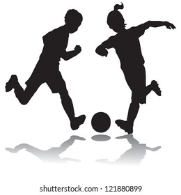 Kids Playing Soccer Silhouette