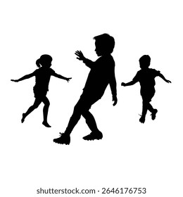 Kids Playing Soccer Silhouette - Active Children Kicking Ball Fun Sports Graphic	