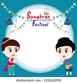 kids playing and Songkran festival. background template