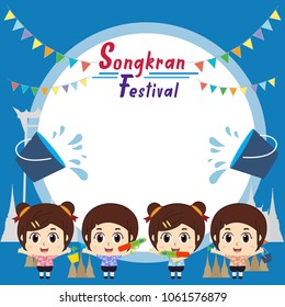 Kids playing to Songkran Festival in Thailand, vector illustration