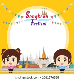 Kids playing to Songkran Festival in Thailand, vector illustration
