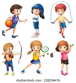 Kids playing sport on white