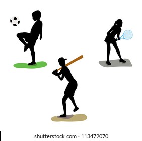 Kids Playing Sports Silhouette