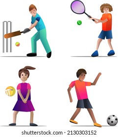 Kids playing sports vector art design