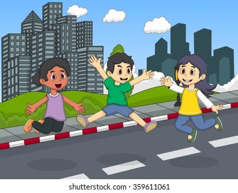 Kids Cross Road Vector Illustration Stock Vector (Royalty Free ...