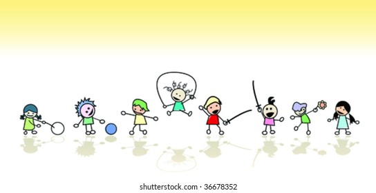 Kids playing in the sun, vector art