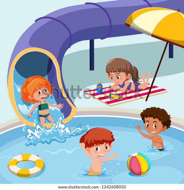 Kids Playing Swimming Pool Illustration Stock Vector (Royalty Free ...