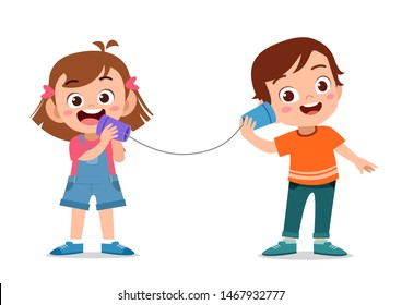 kids playing telephone toy vector isolated