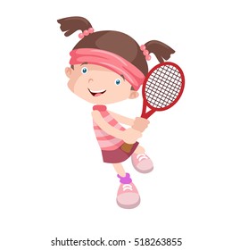 Kids Playing Tennis Sport Activities Vector