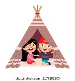 Kids Playing In A Tent