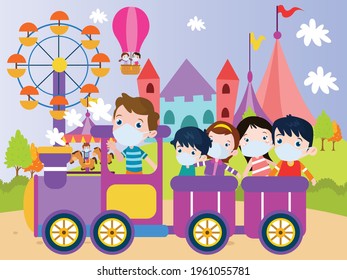 Kids playing at theme park cartoon 2d vector concept for banner, website, illustration, landing page, flyer, etc.