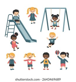 Kids playing together on playground equipment