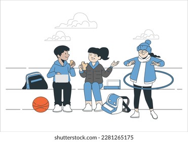 kids playing together vector illustration isolated. vector graphic elements, teaching children to acquire knowledge from books, educator teaches children, play and communication at recess vector
