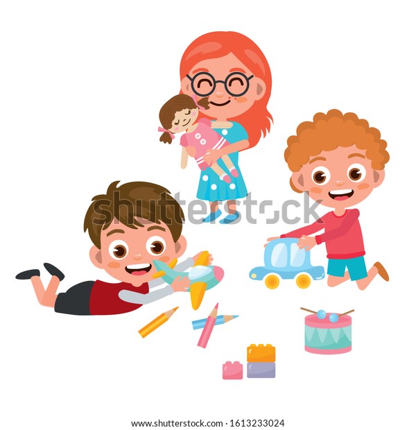 Kids Playing Toys On Isolated Background Stock Vector (Royalty Free ...