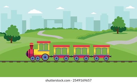 crianças jogando trilhas ferrovia desenho animado vetor ilustração