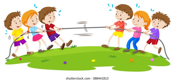 Kids Playing Tug Of War At The Park Illustration