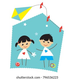 Kids playing vector illustration. Can be used for childcare center logo design.