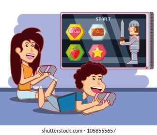 kids playing with video game console