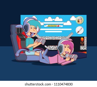 Kids playing video games design