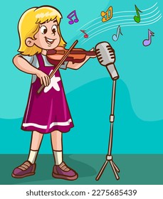 kids playing violin cartoon vector