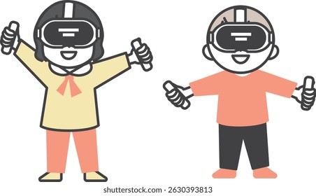 Kids Playing with VR Goggles – Cute and Simple Illustration of Children Experiencing Virtual Reality